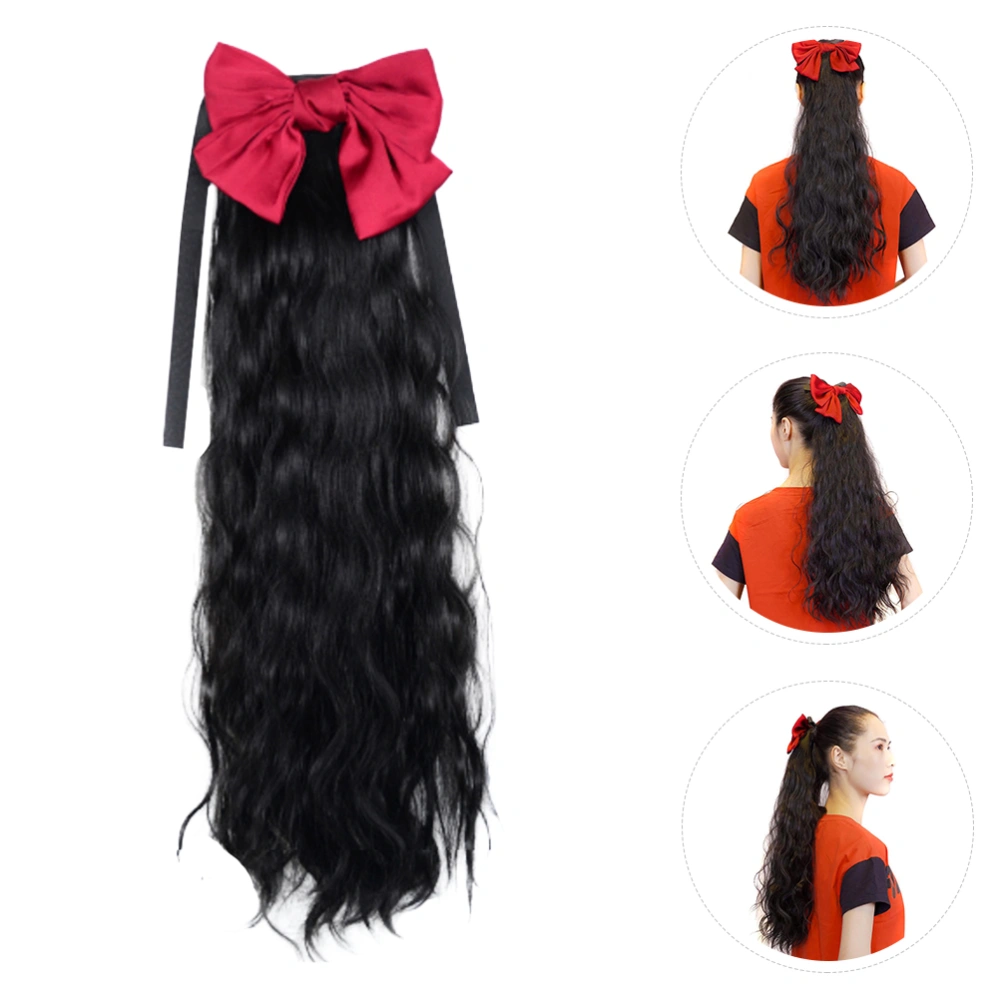 Curly Ponytail Extension Long Wave Ponytail Hairpiece Hair Bow for Women Girls