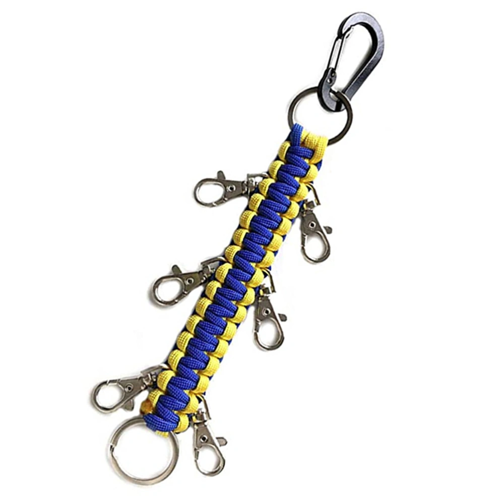 1PC Key Chain Handwoven Parachuter Cord Key Ring with Crabiners for Mountaineering Outdoor Sports (Yellow, Blue)