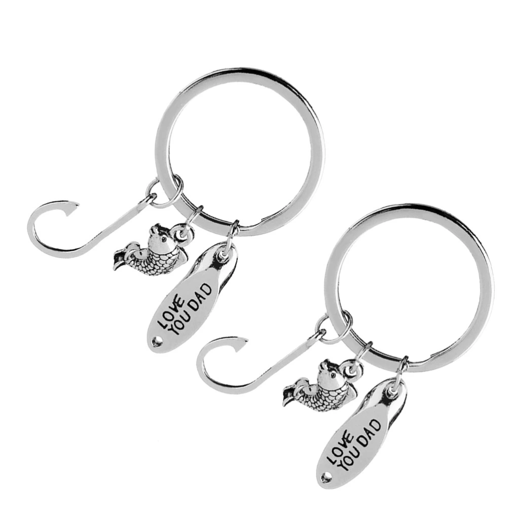 2PCS Father's Day Keychains Alloy Fishhook Key Holders Ornaments Creative Fish Hanging Key Rings