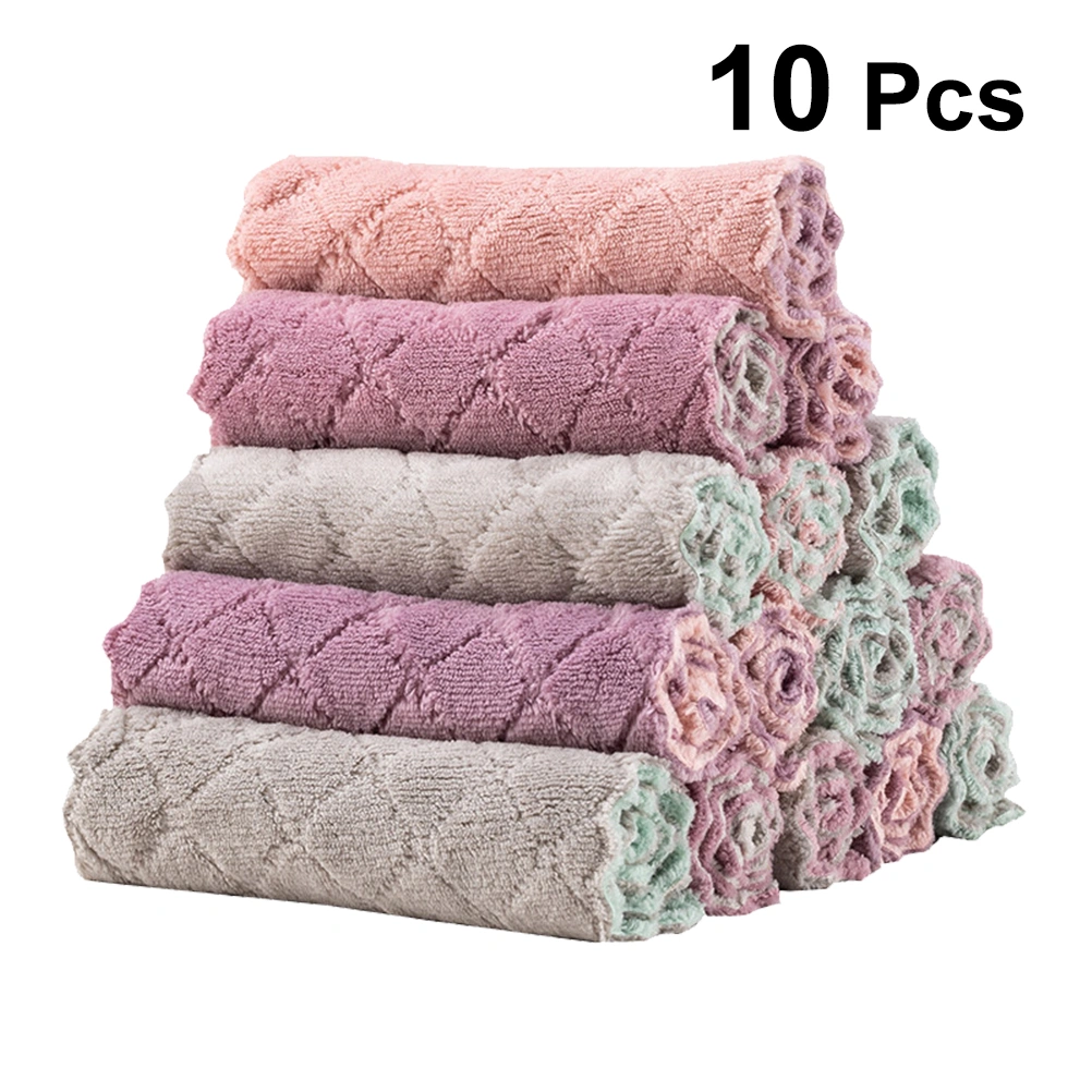 10pcs Kitchen Duster Cloth Coral Fleece Duster Cloth Double Sided Water Absorption Cleaning Towel