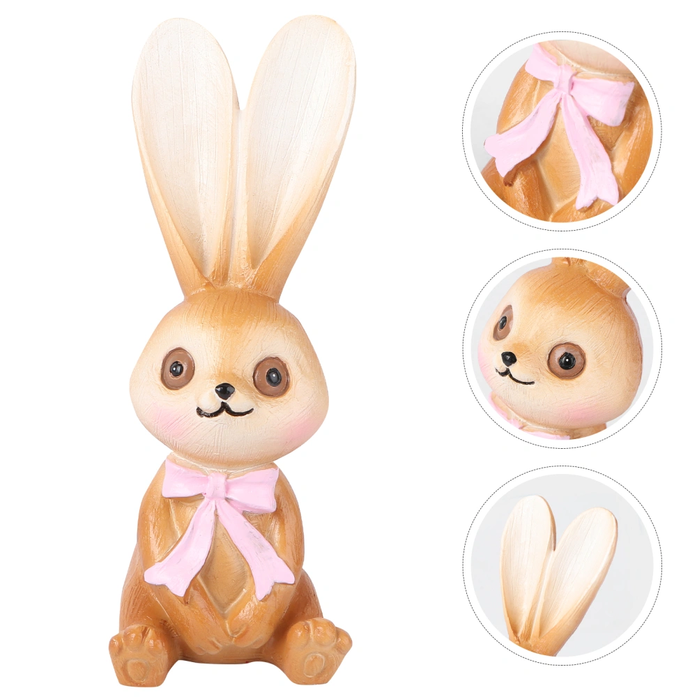 1PC Resin Rabbit Crafts Lovely Bunny Adornment Household Rabbit Decor (Khaki)