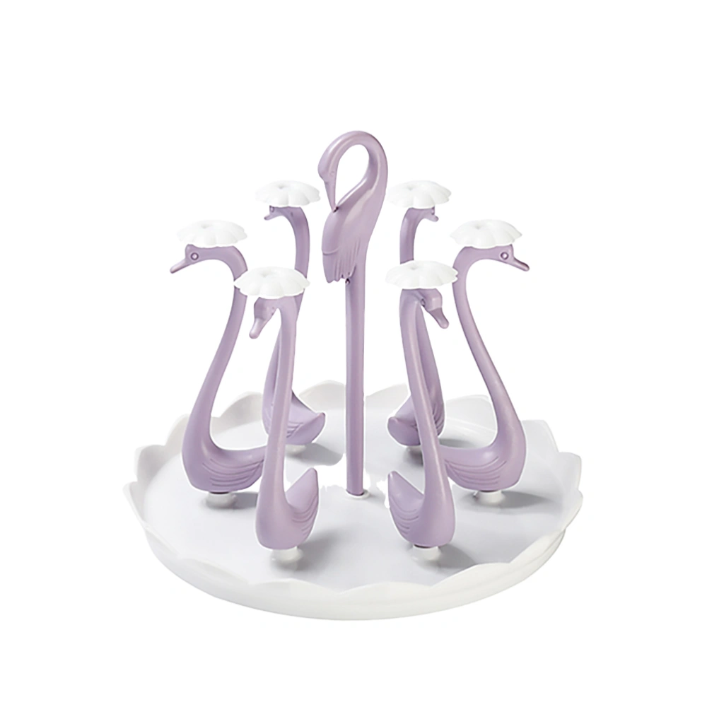 1pc Household Plastic Water Cup Storage Rack Round Shape Swan Pattern Cup Holder for Home 6 Pole(Violet)