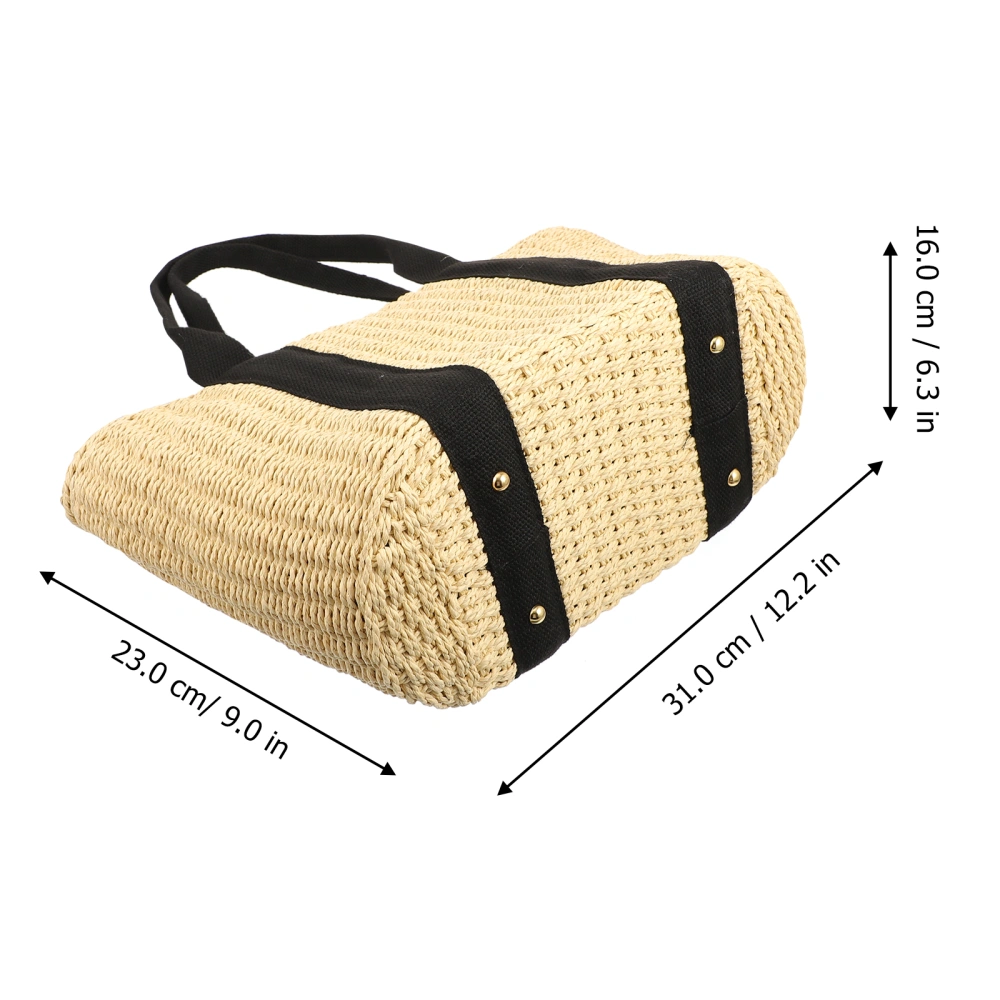 1Pc Straw Tote Bag Large Capacity Handbag Portable Shoulder Bag Storage Pouch