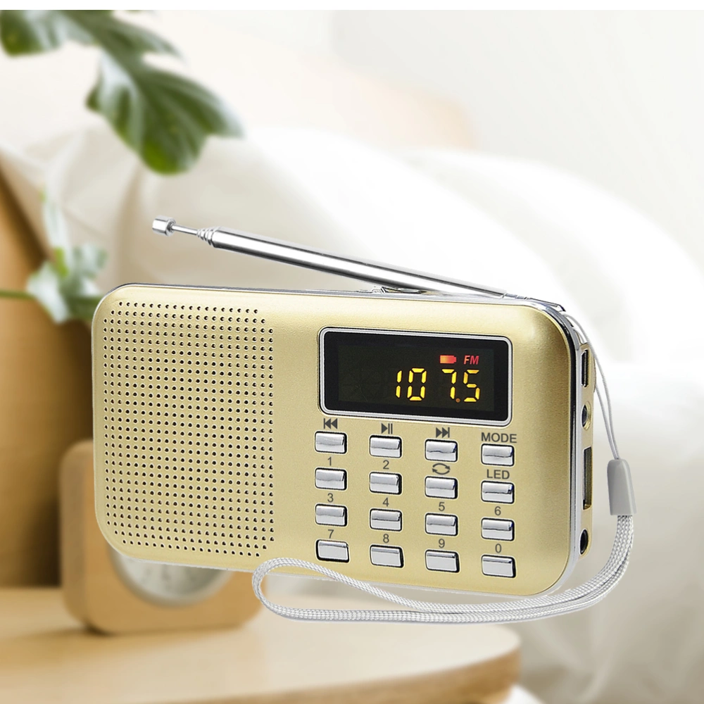 Ultra Thin Multi Purpose T-flash Mini Radio Speakers For The Elderly English Edition(Golden)