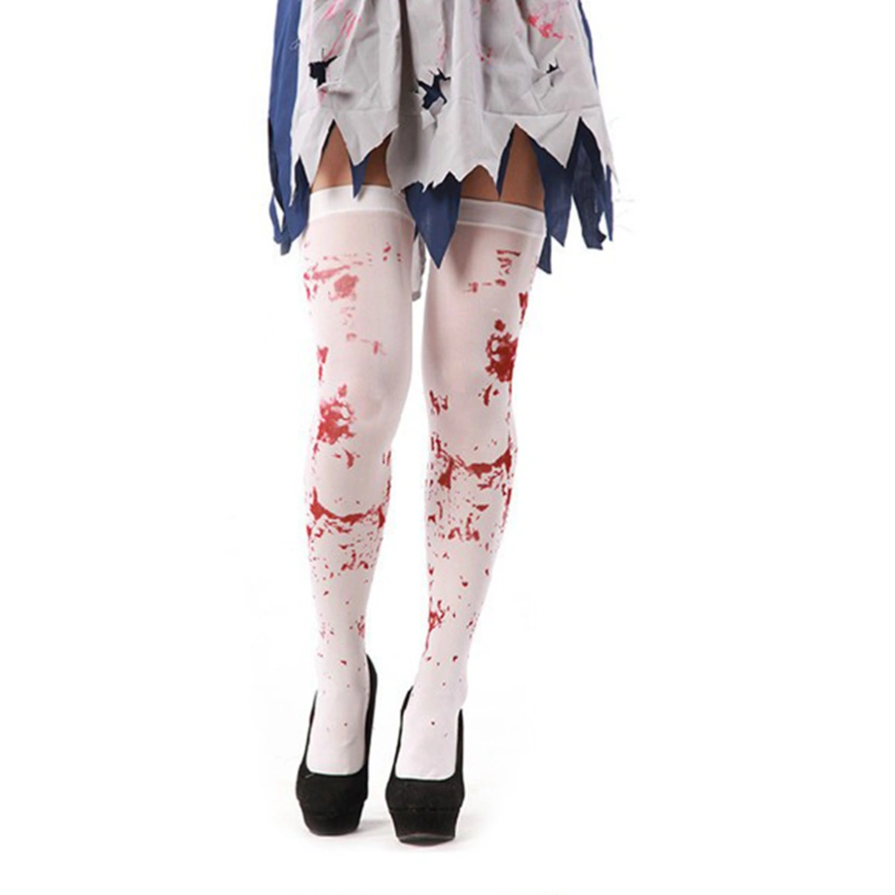 1 Pair of Women Blood Stained White Stockings for Halloween Cosplay Costume Party