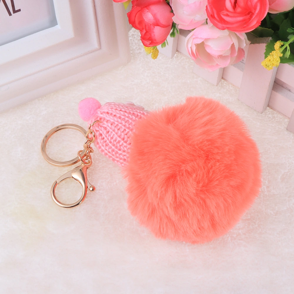 Plush Ball Keychain Baby Doll Key Ring Pendant Decor Beautiful Plush Ball Decor for Bag Key (Watermelon Red)