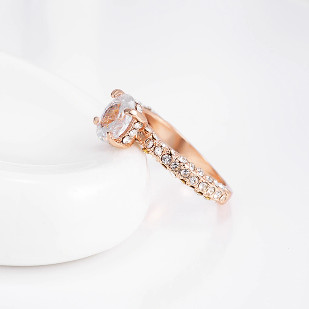 Zircon Ring Electroplated Sparkling Rose Gold Ring Women Daily Party Accessory - Size 9 (Golden)