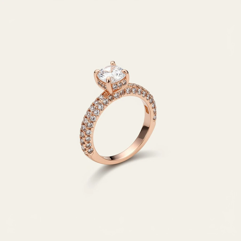 Zircon Ring Electroplated Sparkling Rose Gold Ring Women Daily Party Accessory - Size 9 (Golden)