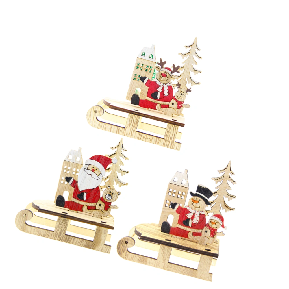 3pcs DIY Sleigh Car Puzzle Toy Wooden DIY Sleigh Car Adornments Creative Colored Drawing Puzzle Toy Cartoon Sleigh Car Puzzle for Kids Playing Snowman Santas Elk Style