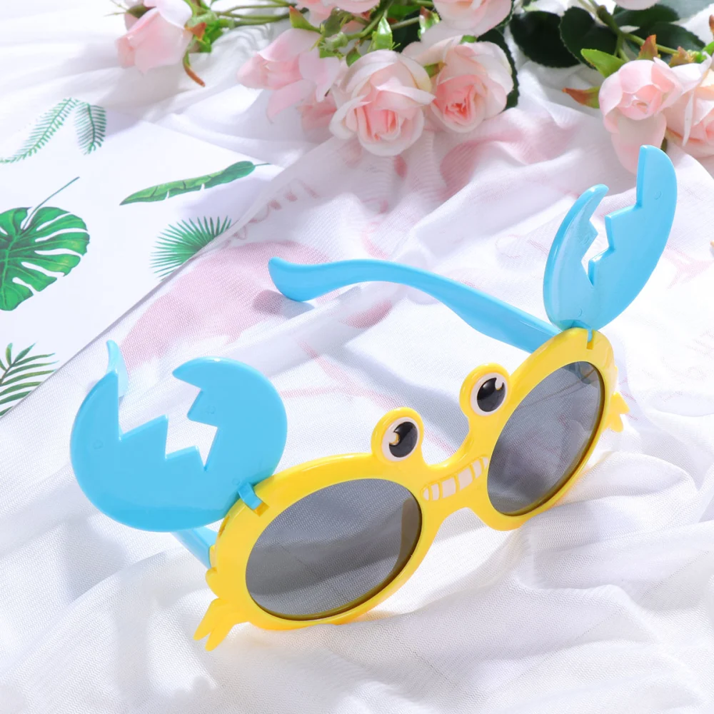 Funny Cosplay Glasses Birthday Party Sunglasses Cartoon Kids Party Prop Adorable Crab Eye Glasses (Yellow Frame, Lake Blue Leg)