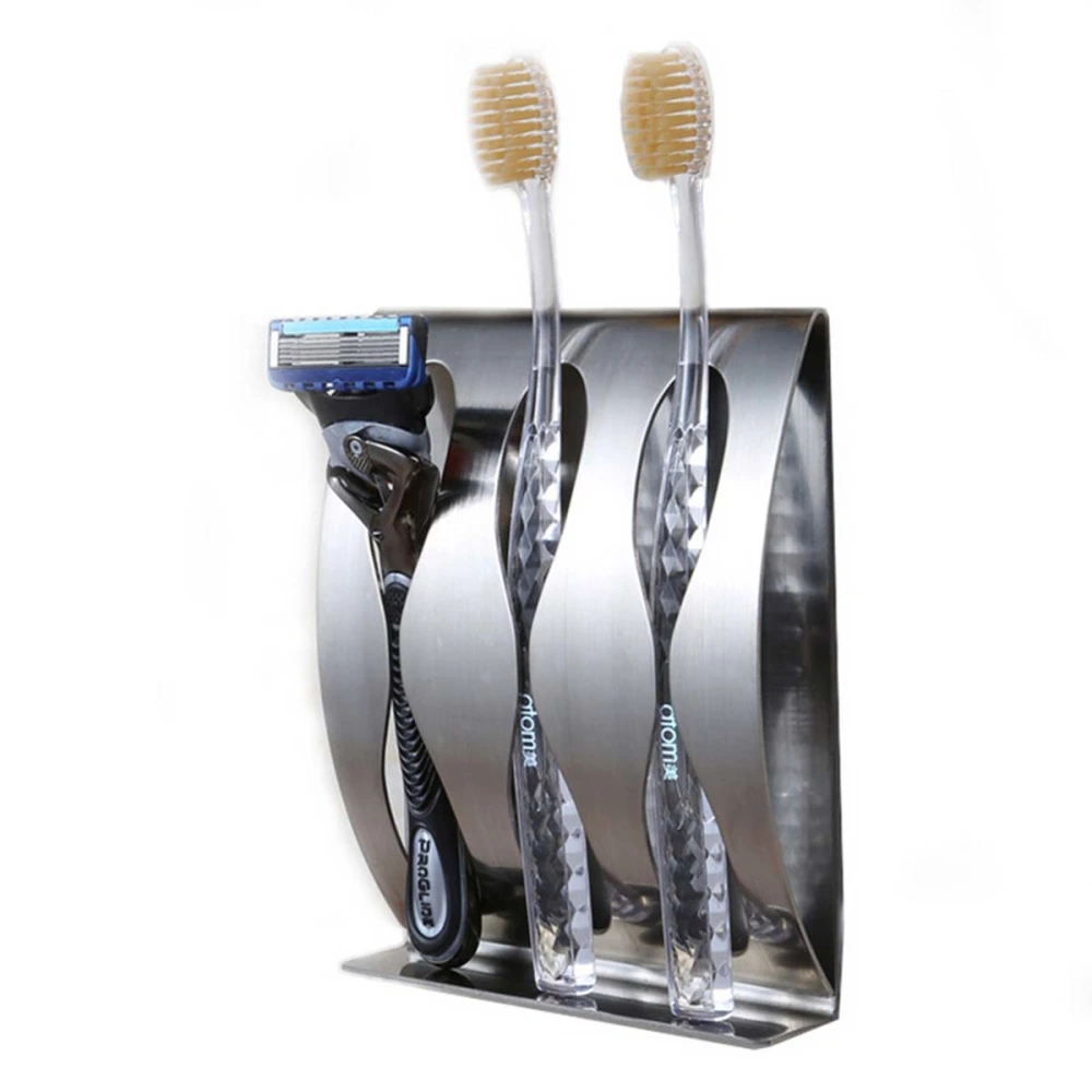 Stainless Steel Home Bathroom Wall Mount 3 Toothbrush Brush Suction Holder Stand Rack