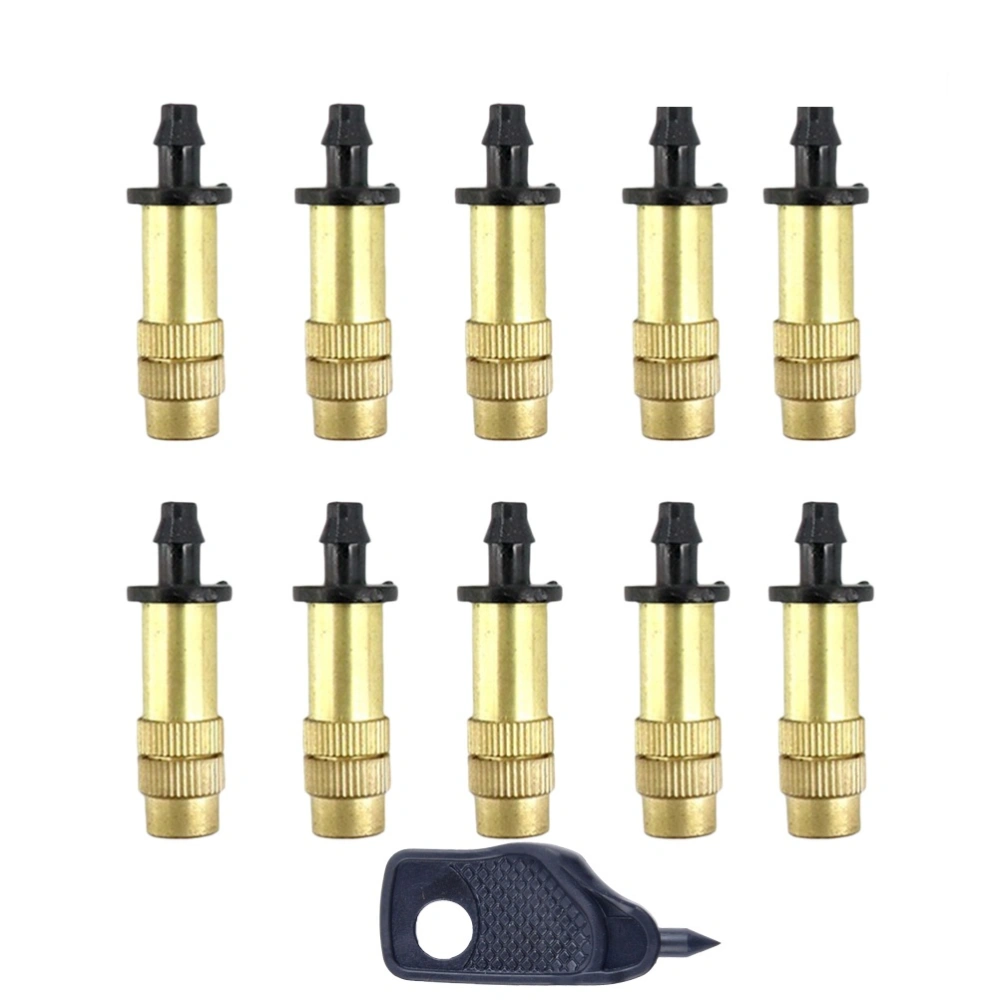 11 Pcs Adjustable Spray Nozzle Spray Atomization Copper Capillary Effect Take 47 Factory Adjustable Irrigation Drippers Sprinklers Emitter Drip System on 4/7 Barb (Golden, Nozzle and Opener)