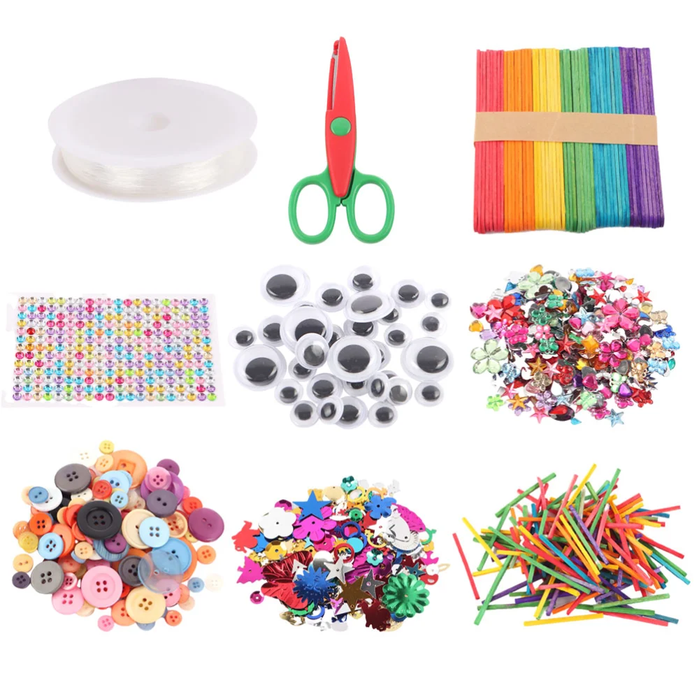 1 Set of Colorful Plush Twisted Sticks Accessories DIY Kit Sponge Paper Handmade Tools Doll Eyes Button Material Rods Craft