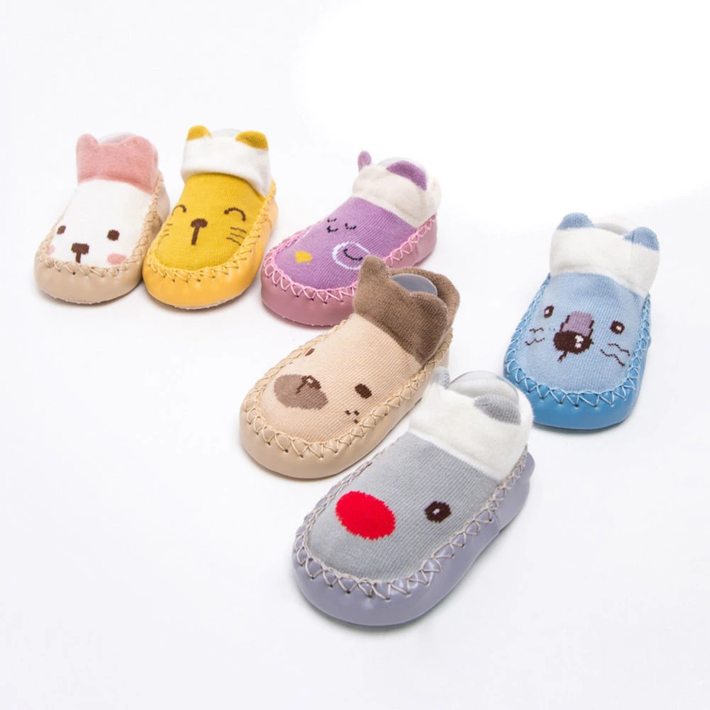 Baby Warm Shoes Socks Children Newborn Cartoon Socks Baby Gift Kids Floor Socks Leather Sole Non-Slip Thick Towel Socks 12cm (Elk)