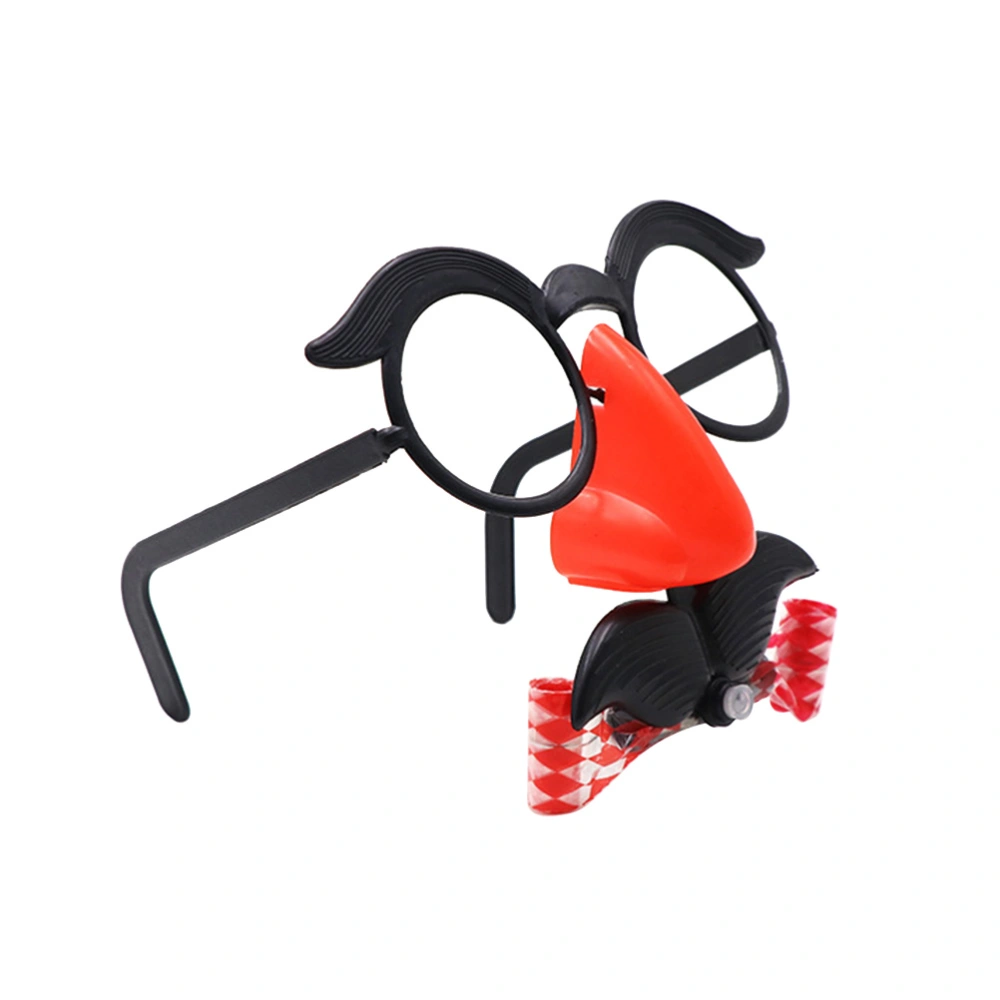 2PCS Funny Props Nose Mustache Glasses Whistle Costume Round Frame False Nose Blow Out Dragon Joke Props (Small Size, Random Color)