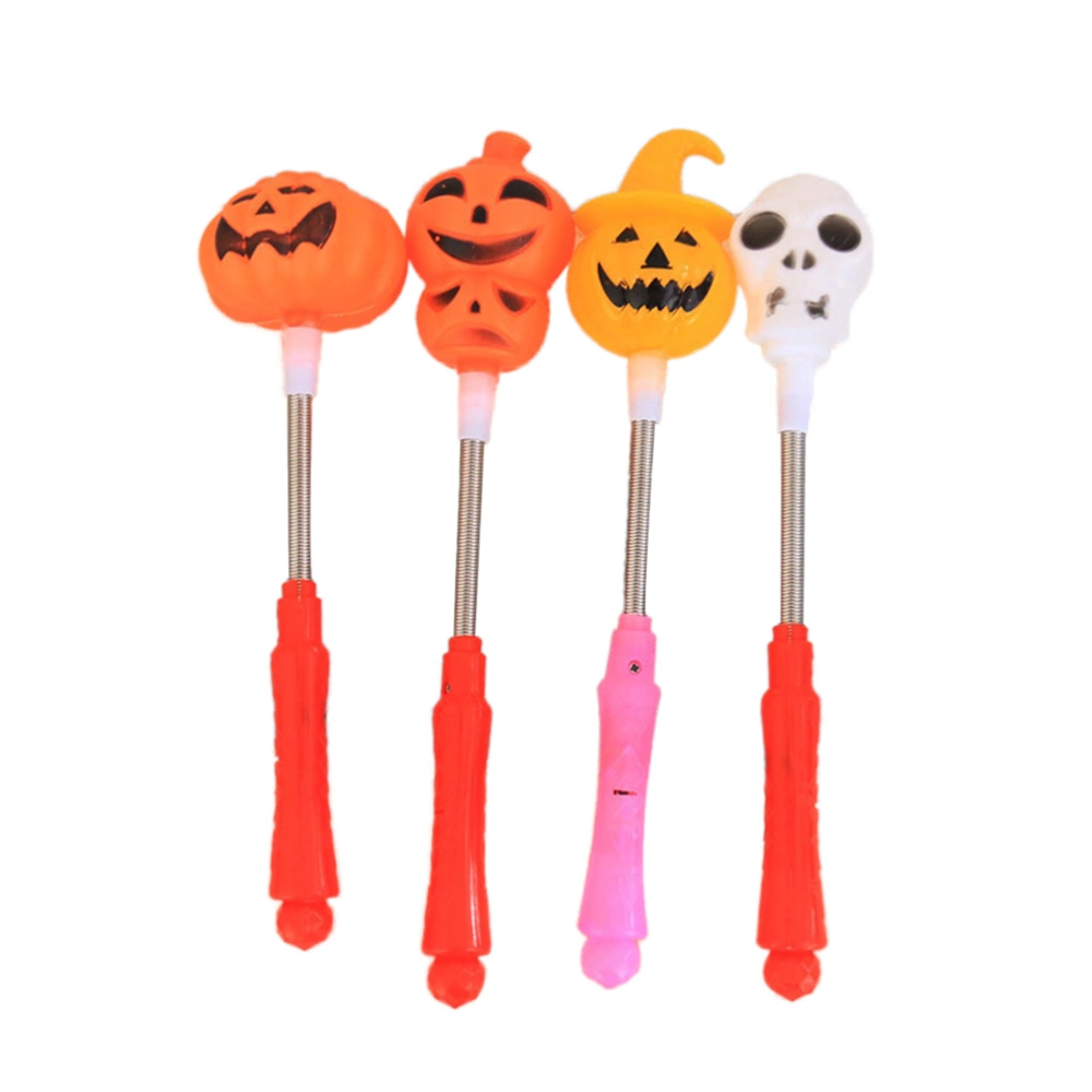 4pcs Halloween Glowing Pumpkin Hand Sticks Skull Hand Sticks Flashing Wand Halloween Prop Toy Gifts