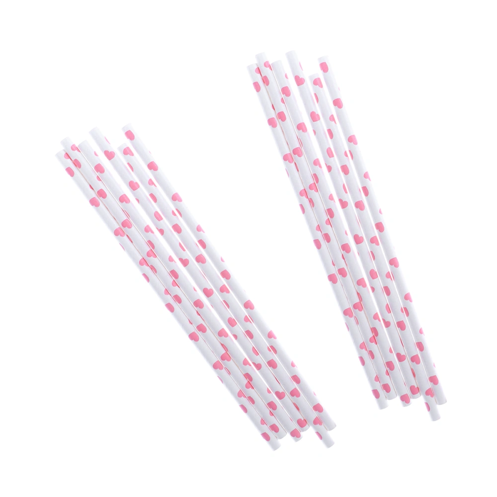 100pcs Paper Straws White Background Pink Heart Printing Drinking Straw Disposable Drinking Paper Tool for Birthday Party Club