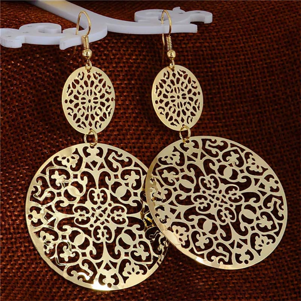 1Pair Women Stylish Vintage Personalised Hanging Earrings Punk Dangle Hollow-out Earrings Jewelry (Gold)