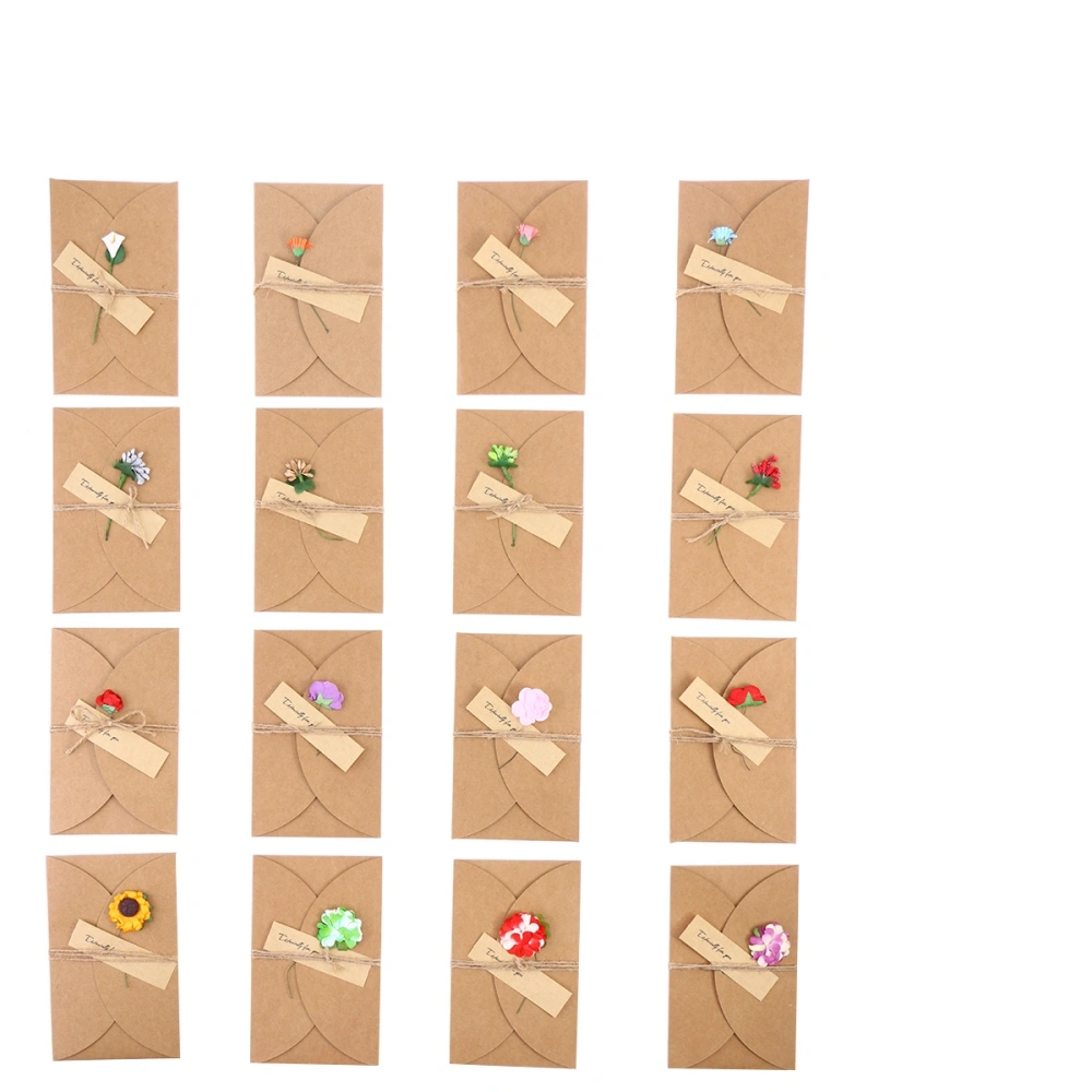 16PCS Vintage Kraft Paper Greeting DIY Handmade Dried Flower Wish Thank You For Mom Teacher Friends Familes New Year Christmas Gift Cards Large Size (Random Style)