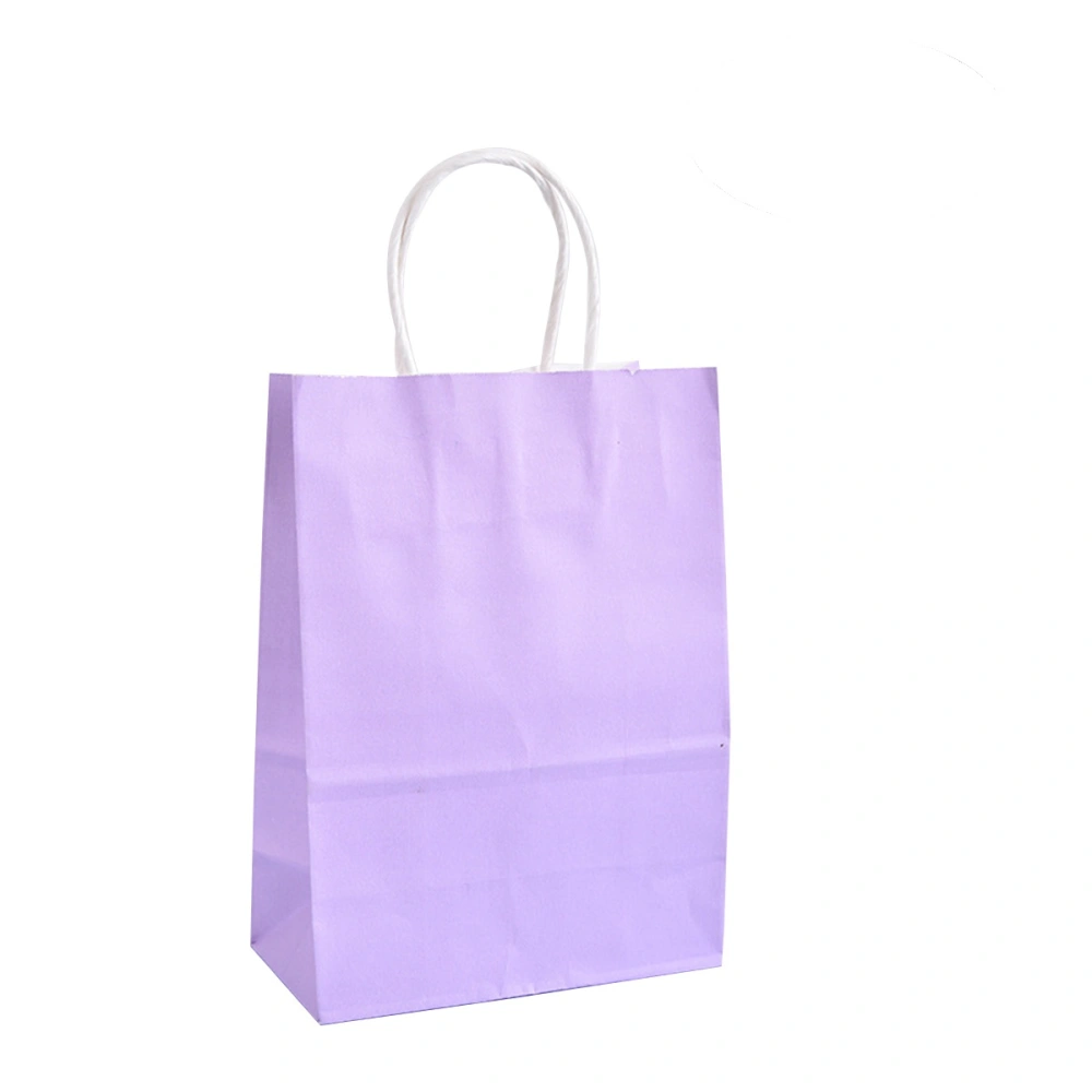 50Pcs Candy Color Kraft Paper Handle Gift Bag Recyclable Paper Bags (Purple)