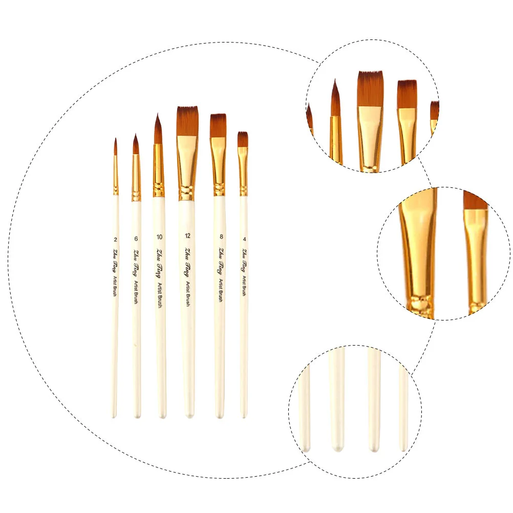 6pcs Paint Brushes Set Professional Nylon Brush Drawing Painting Art Supplies