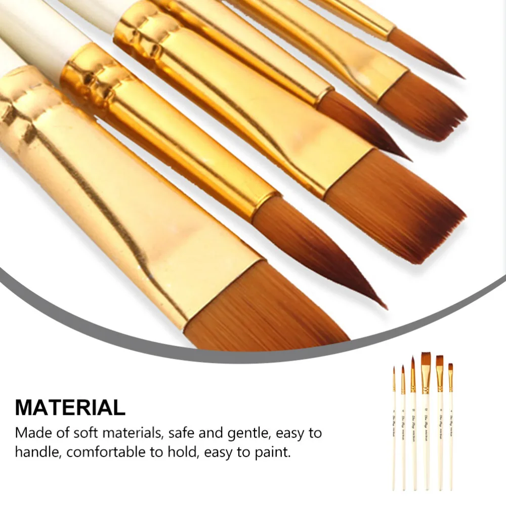 6pcs Paint Brushes Set Professional Nylon Brush Drawing Painting Art Supplies