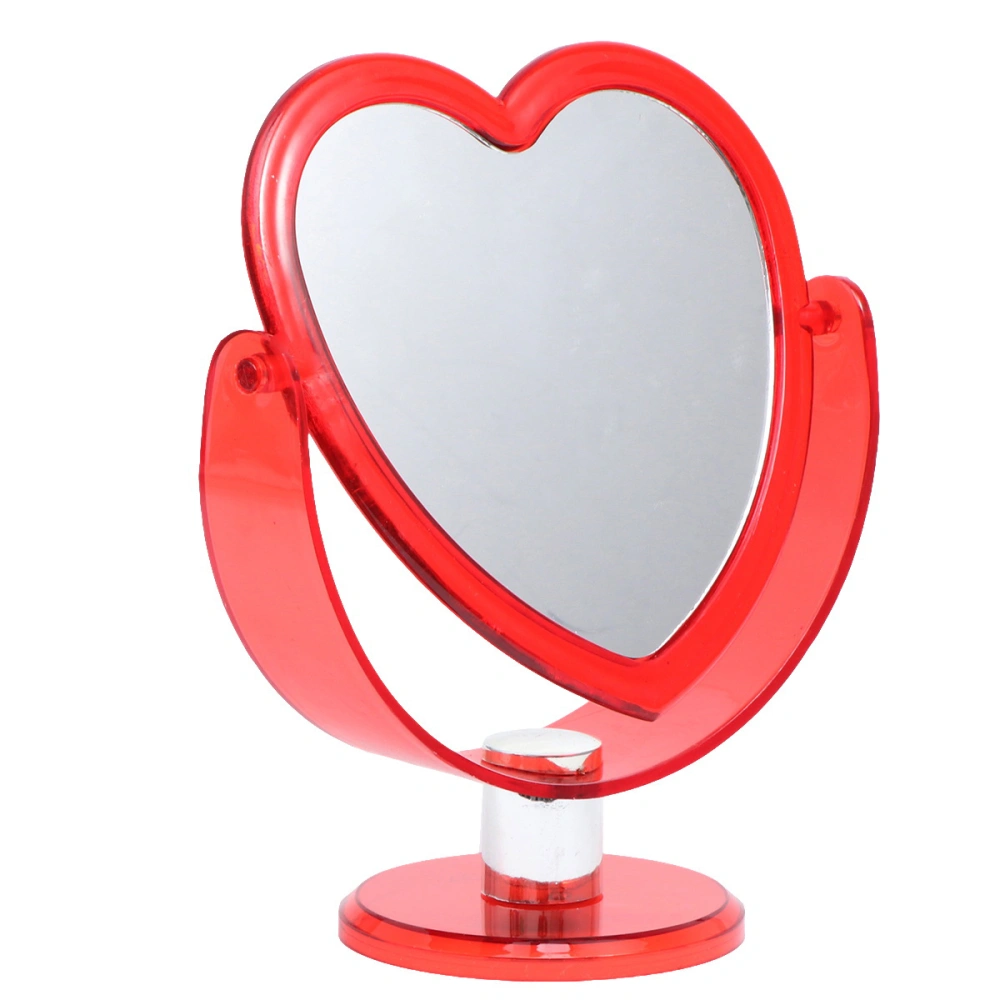 Makeup Mirror Loving Heart Two-Sided Acrylic Transparent Mirror Desktop Decorative Mirror for Home (Red)