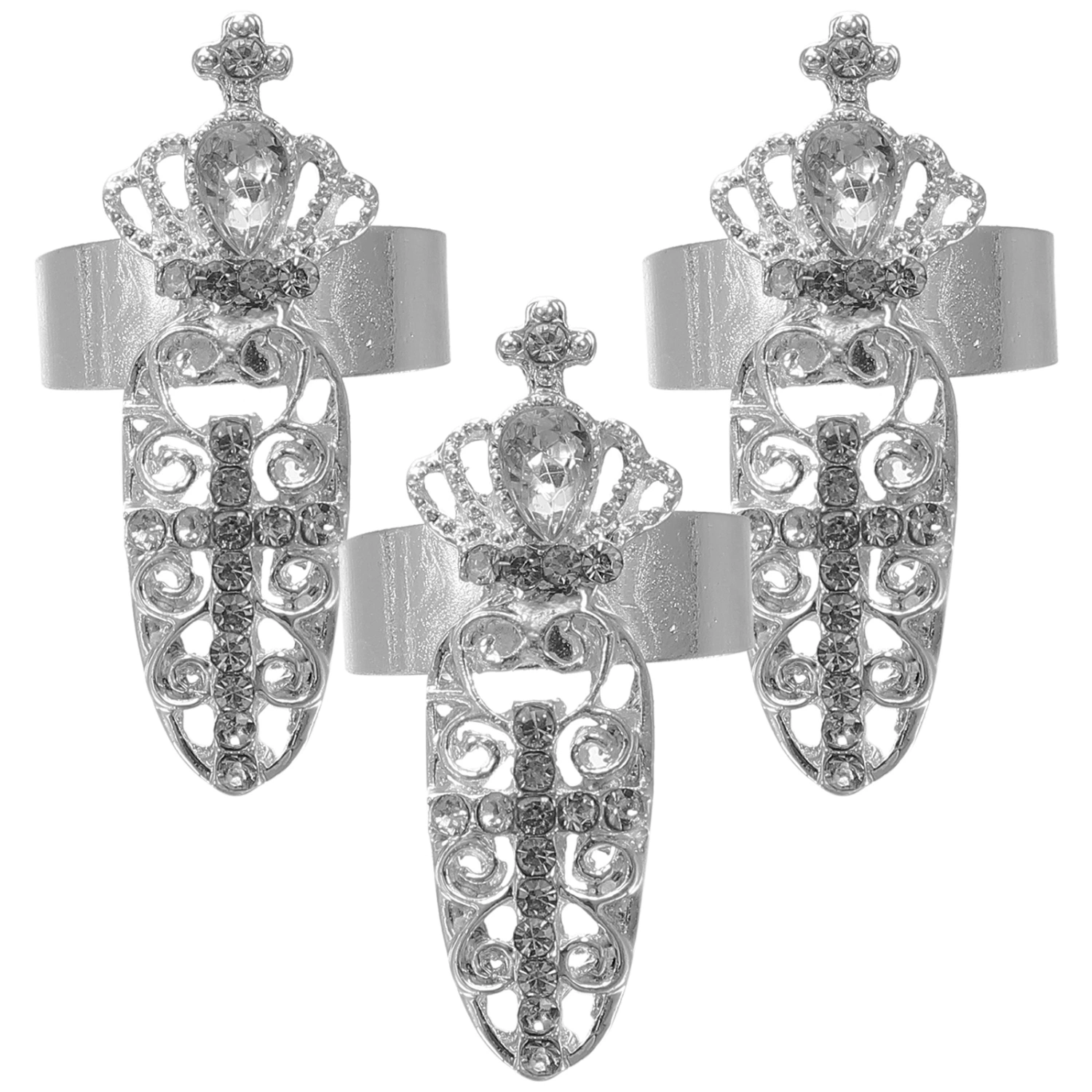 3Pcs Rhinestone Crown Fingernail Ring Hand Joint Ring Fashion Finger Jewelry