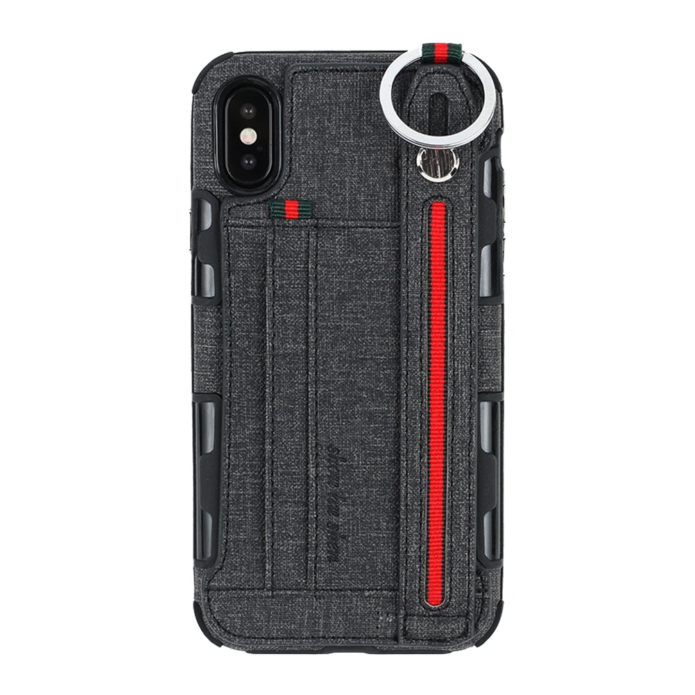 Phone Case Shockproof Anti-scratch Protective Phone Shell with Slot Lanyard for iPhone X (Black)