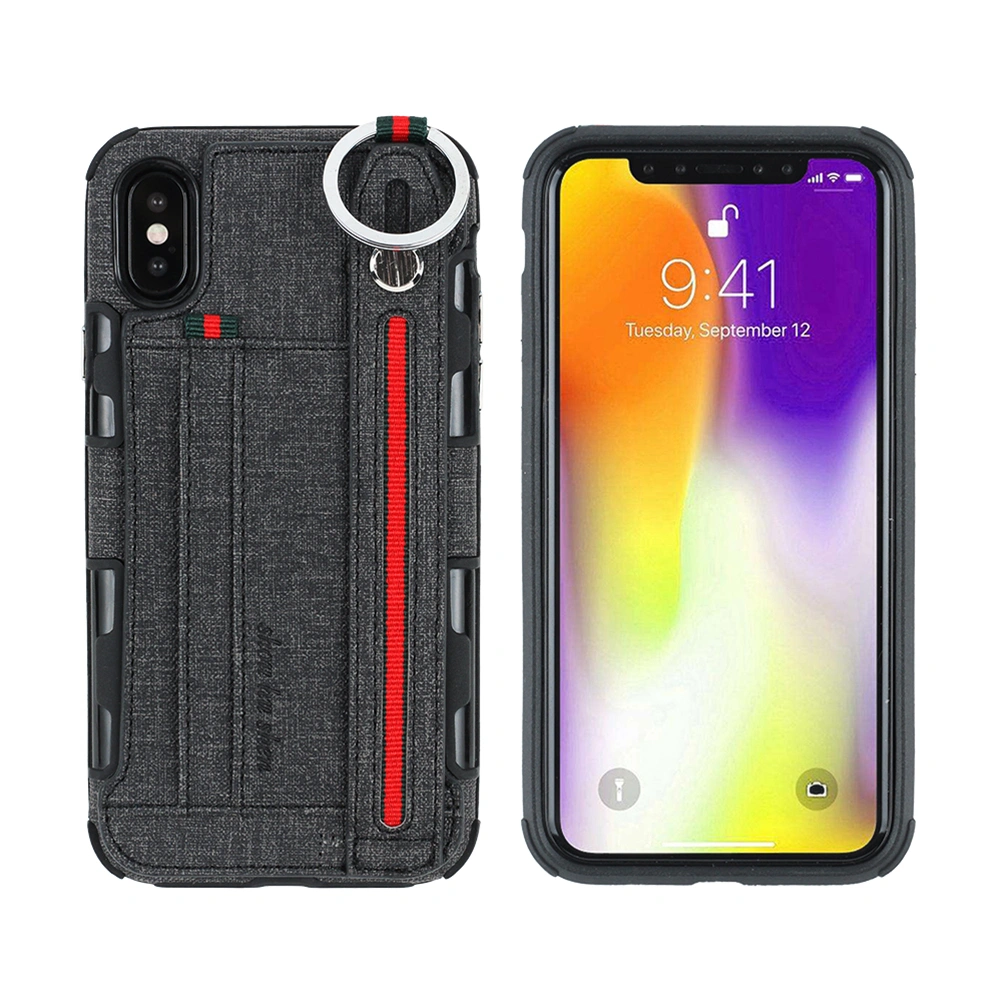 Phone Case Shockproof Anti-scratch Protective Phone Shell with Slot Lanyard for iPhone X (Black)