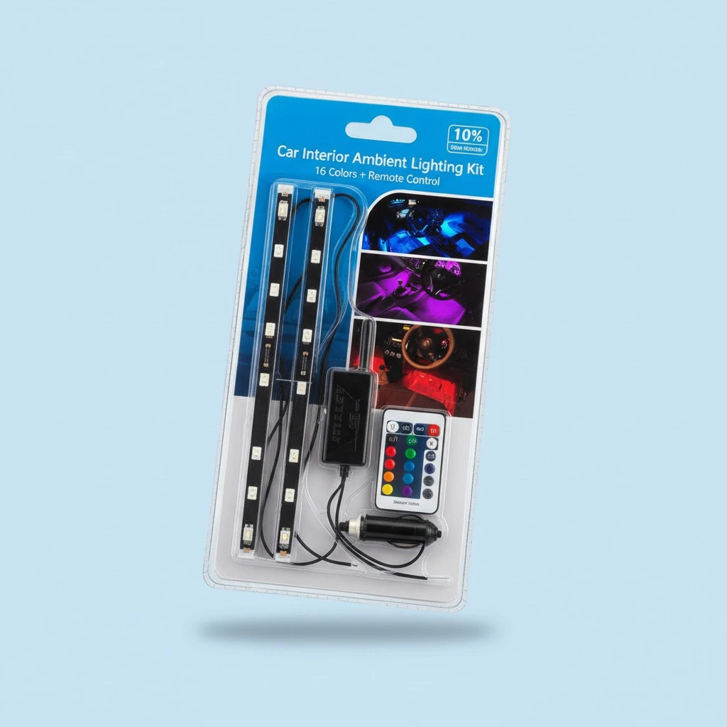 Car LED Strip Light 9 LED DC Multicolor Music Car Interior Light LED Under Dash Lighting Kit with Sound Active Function