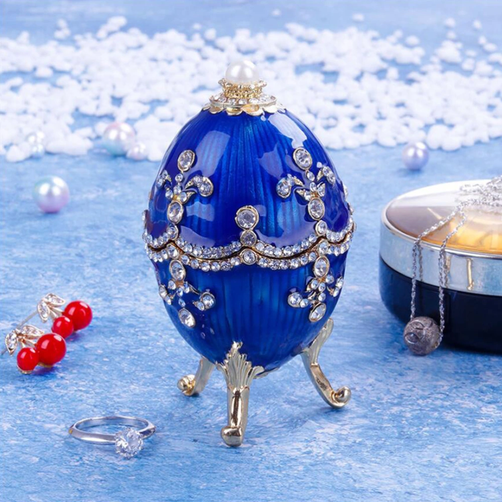 1PC Egg Shape Alloy Rhinestone Jewelry Storage Box Desktop Ornament Small Trinket Case Fashion Jewelry Holder Organizer for Home Shop Women