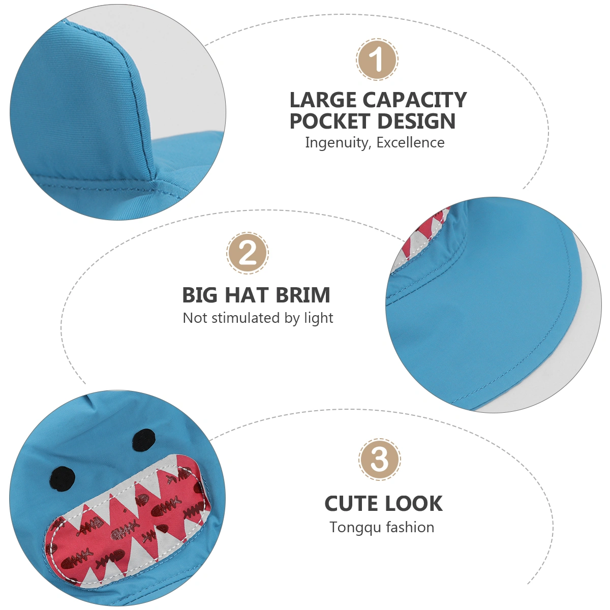 1Pc Outdoor Hat Sun-proof Cartoon Sun Blocking Hat for Children (Blue Sahrk, 48cm / 18.89inches head circumference，Suitable for 1-2 Years Old)