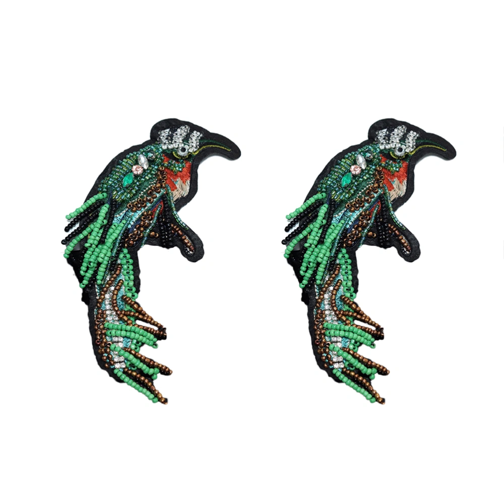 Cloth Sticker Heavy Beaded Cartoon Animal Green Parrot Cloth Sticker DIY Decorative Patch Applique Accessories