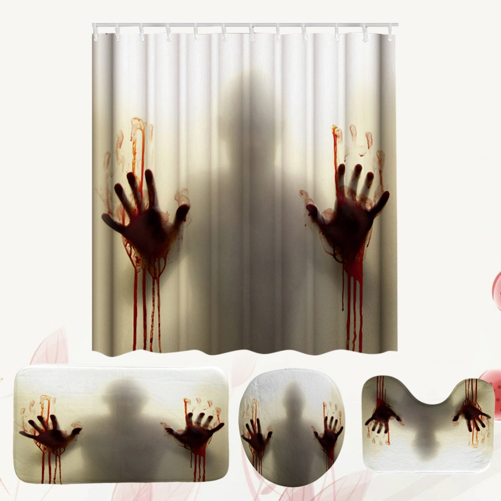 Halloween Shower Curtain with 3pcs Bathroom Mats Help Me with Bloody Hands for Halloween Decor Props for Bathroom Toilet with 12pcs Hooks (180x180cm)