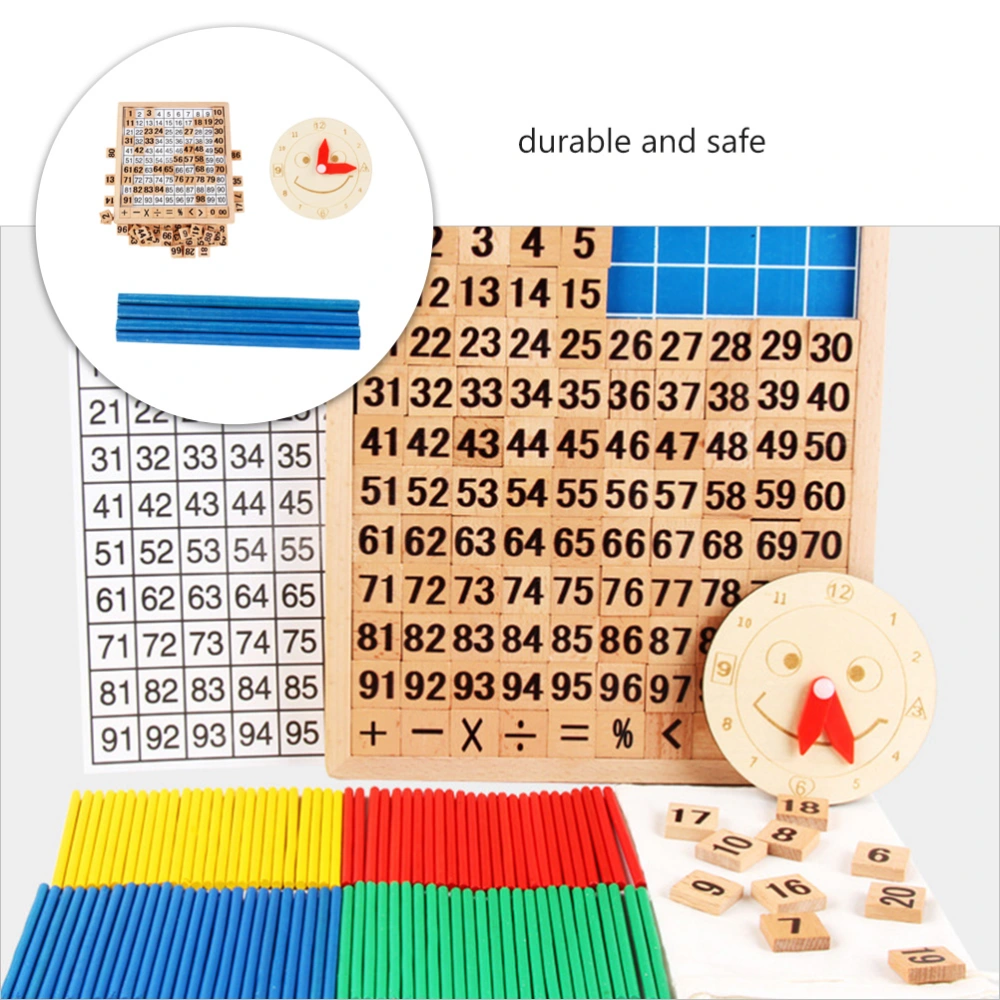 1-100 Number Puzzle Children Early Education Puzzle Toy Funny Wooden Puzzle Toy for Kids with Wooden Stick and Clock