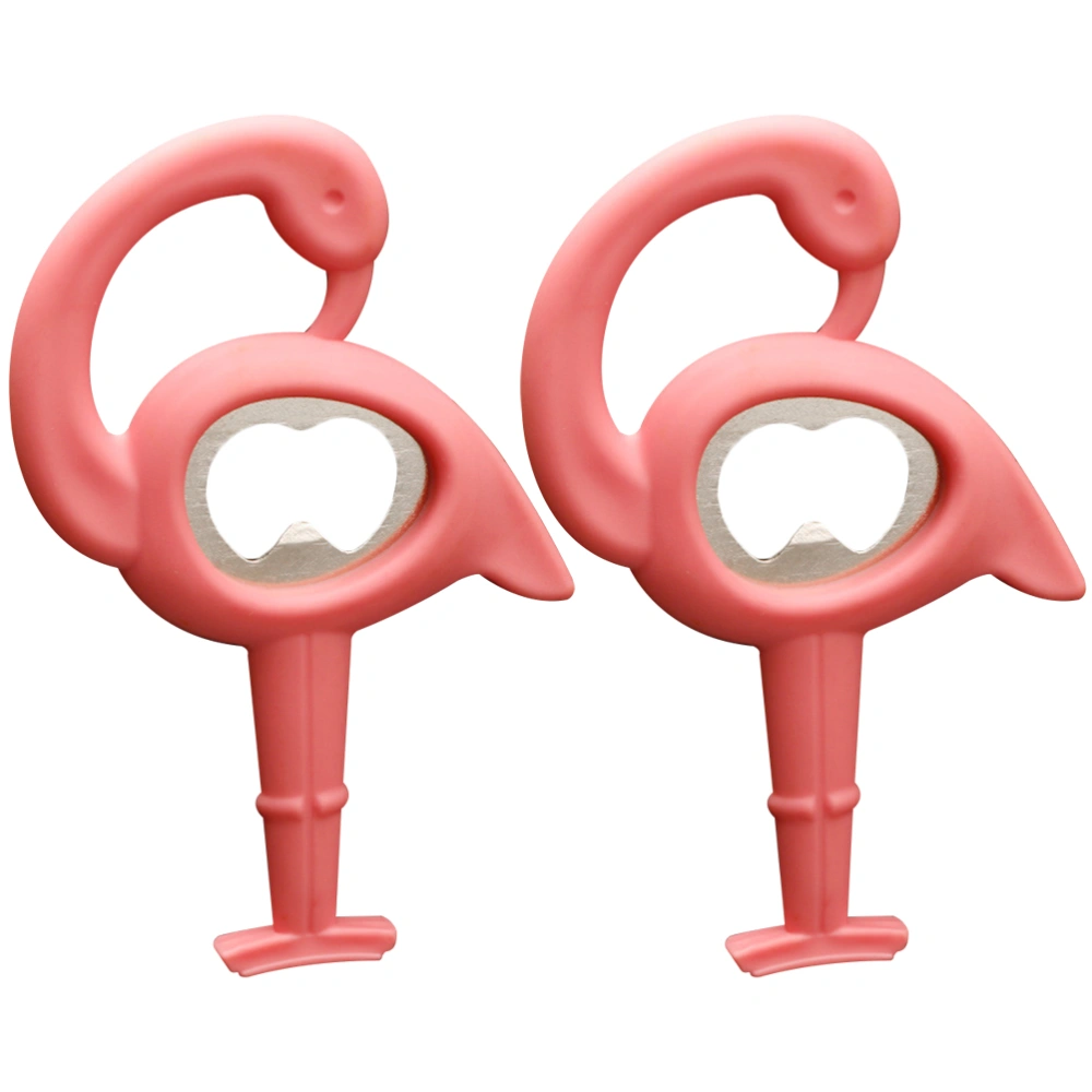 2pcs TPR Metal Beer Opener Multifunction Hand-held Lifter Party Supplies Souvenirs Gifts (Flamingo)