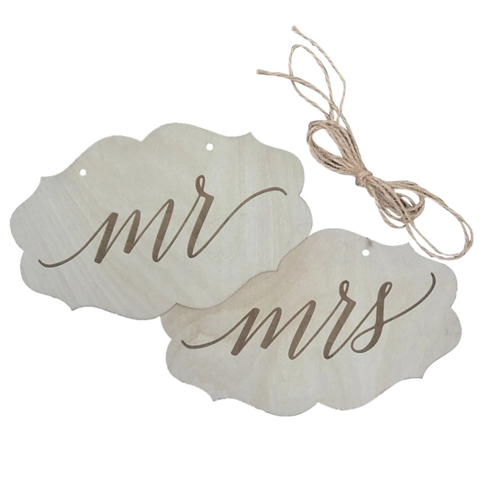 1 Pair of Romantic Wooden Wall MR MRS Plaque Decorative Hanging Door Sign with Twine for Wedding Party