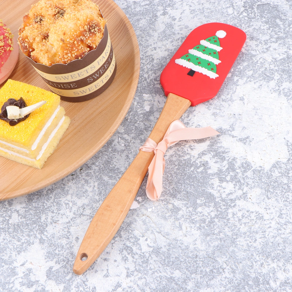 1 Pc Christmas Silicone Spatula Wooden Handle Cream Butter Spatula Mixing Batter Scraper Great for Christmas Decorating Baking (Christmas Tree - Red)