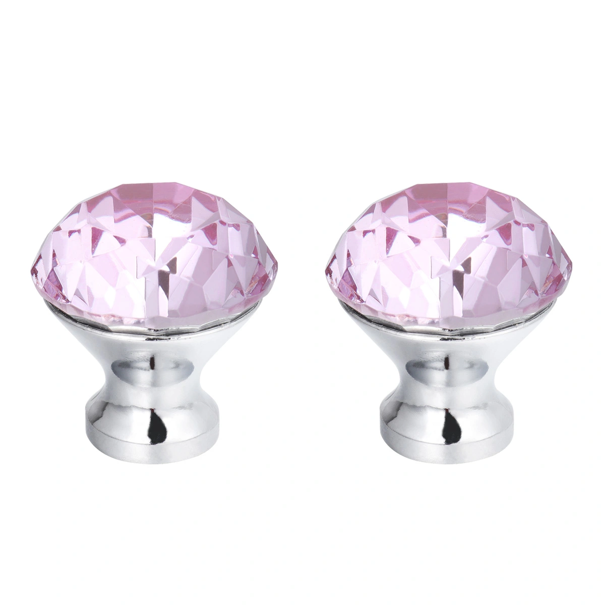 2pcs 30MM Crystal Glass Knob Handle Door Knob Crystal Diamond Door Handle Single Hole Cabinet Wardrobe Drawer Pull Handle (Pink)