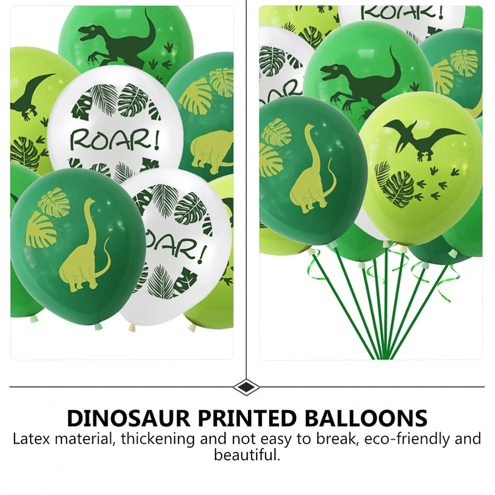 1 Set 32 Pcs Dinosaur Printed Birthday Party Latex Balloons (Green White)