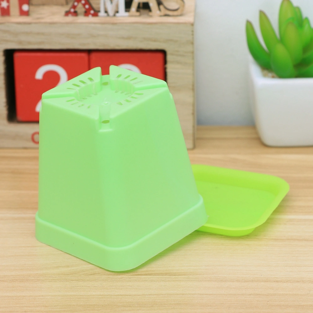 6pcs Thicken Flower Pots Square Planters Pot Trays Plastic Pots Creative Small Square Pots for Succulent Plants(each 3 of Small Light Green Square Basin,Light Green Bottom Tray)