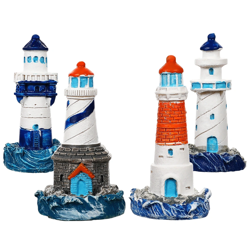 4pcs Mini Lighthouse Ornaments Micro Landscape Decorations Mini Lighthouse Figurine (Mixed Style)