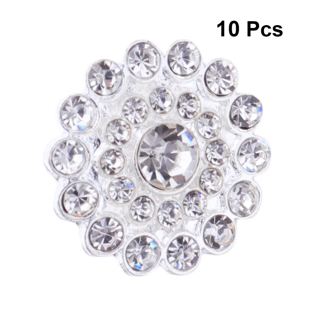 10PCS Exquisite Buttons DIY Accessory Alloy Diamond-encrusted Round Buttons Decor Creative Jewelry Decorative Supplies for Women Lady Silver Round Buttons Style