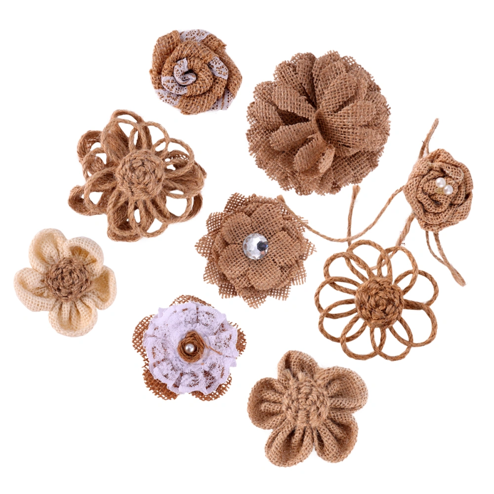 9PCS DIY Linen Flower Decoration Handwork Garment Accessories Flower Wedding Party Festival Decoration for DIY Craft (Assorted Color)