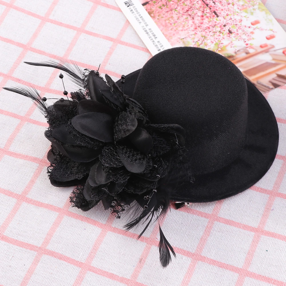 13cm Gauze Homburg Hairpins Mini Flower Hair Clip Feather Party Headwear Feast Headdress for Bridal Women Ladies (Black)