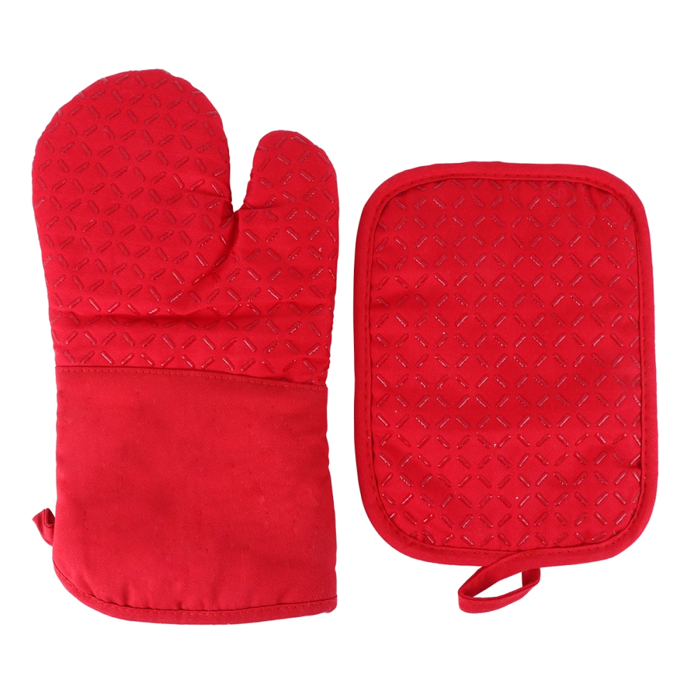 1 Set Heat Insulation Supplies Oven Mitts Silicone Placemat Oven Gloves Pot Holding Pad for Home Shop Red