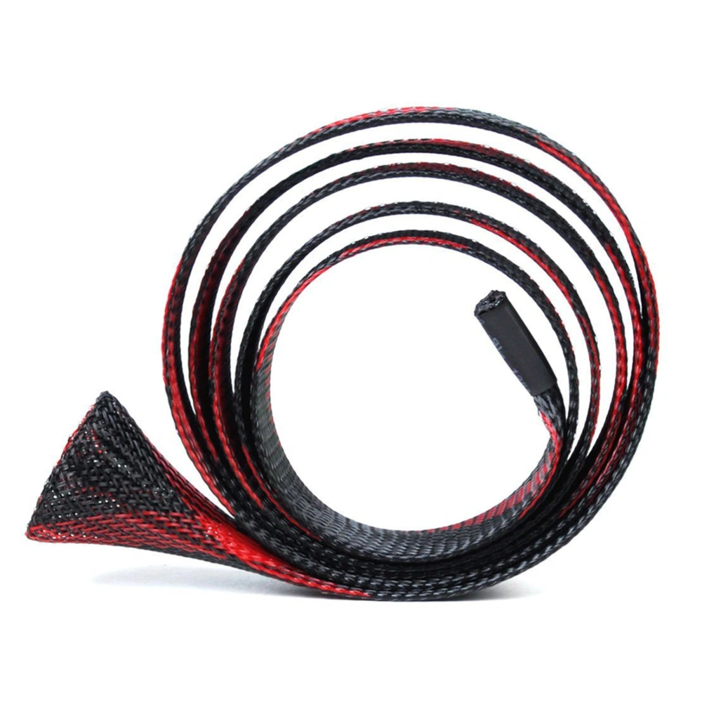 1.6m * 4.5cm Expandable Braided Wearproof PET Network Heat-resistant Sleeve Flexible Fishing Rod Sleeve (Black+Red)