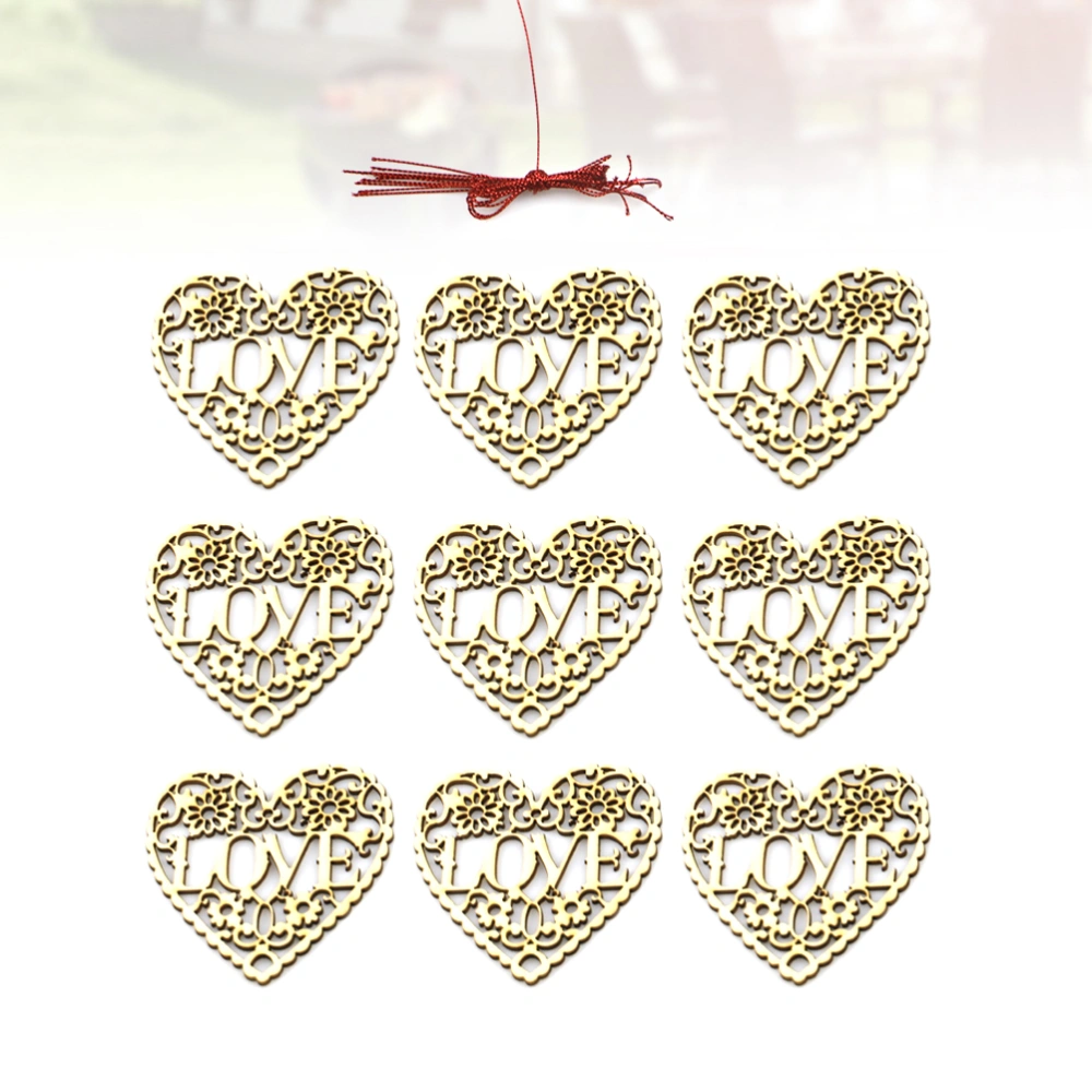 20pcs Hollow Love Heart Hanging Pendant Wooden Hanging Pendant Wedding Decorative Hanging Pendant (Original Wood Color)