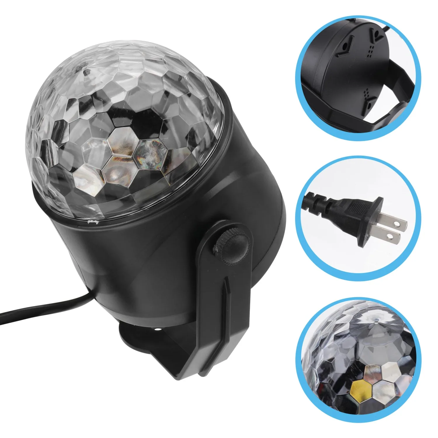 Crystal Rotating Ball Light Music Sound Activated Stage Light RGB 7 Colors LED Lamp DJ CLub Disco KTV Party Wedding Lighting (US Plug)
